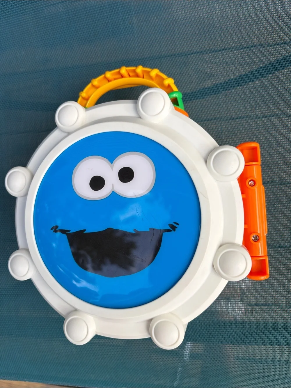 Sesame Street Elmo Cookie Monster Red Blue White Play Drum with Yellow Handle